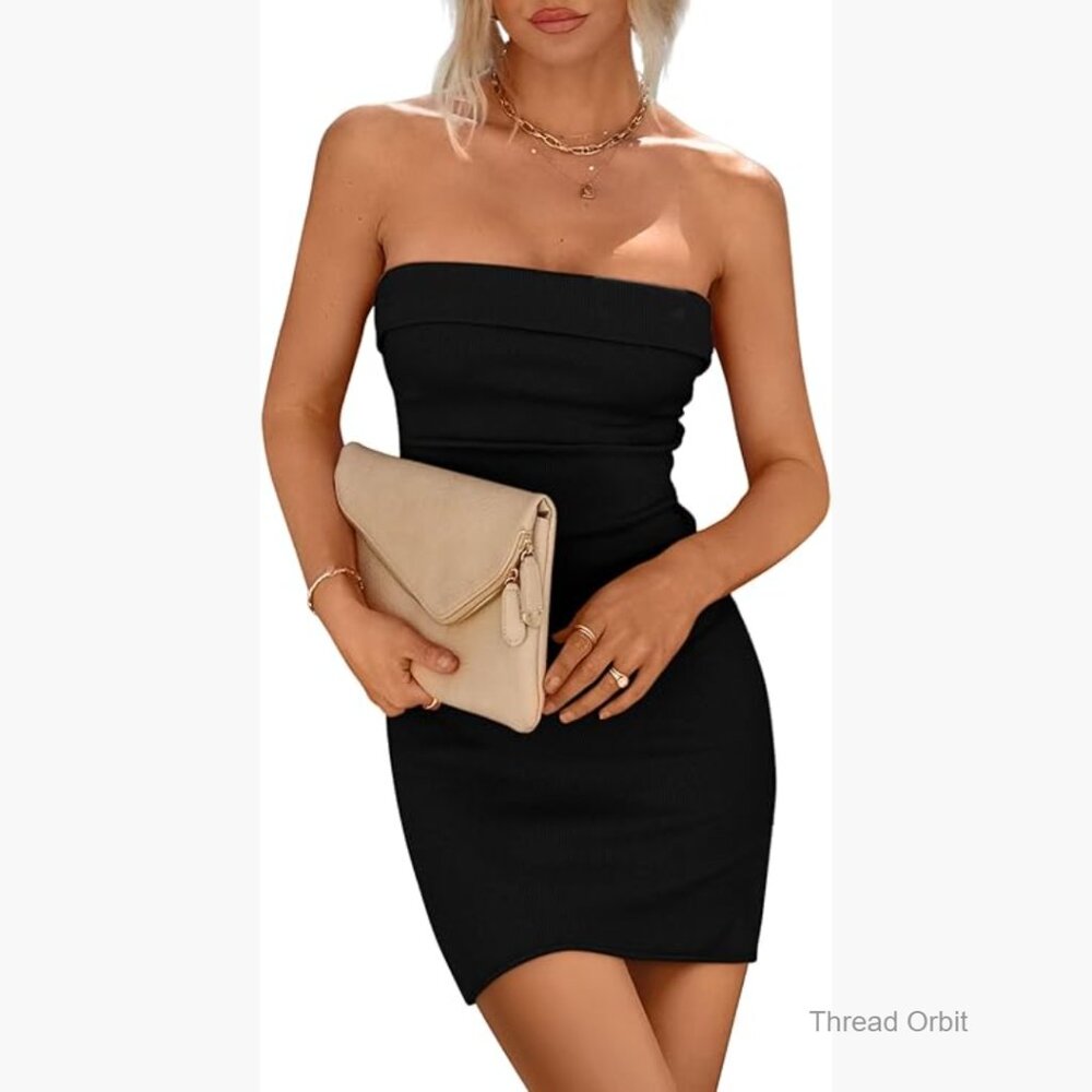 Strapless Ribbed Knit Bodycon Mini Dress for Night Out